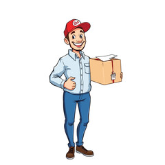 A smiling young delivery man Cartoon Vector Illustration isolated on a white background
