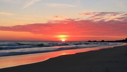 Vibrant sunset over ocean beach. (1)