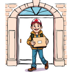 A smiling young delivery man Cartoon Vector Illustration isolated on a white background