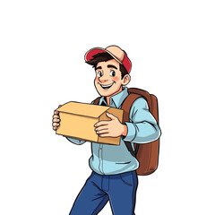 A smiling young delivery man Cartoon Vector Illustration isolated on a white background