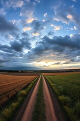 Fototapeta premium Rural road vanishing into sunset.