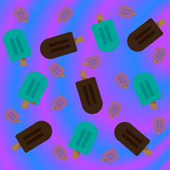 ice cream pattern with a combination of three flavors, chocolate, melon and strawberry