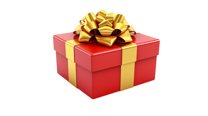 Red Gift Box with Gold Bow Festive Holiday Present isolated on transparent background	
