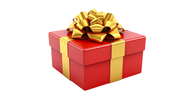 Red Gift Box with Gold Bow Festive Holiday Present isolated on transparent background	 - Powered by Adobe