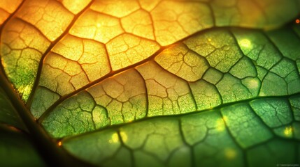 Fototapeta premium Illuminated Leaf Veins Displaying Intricate Cellular Structure