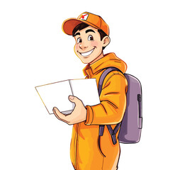 A smiling young delivery man Cartoon Vector Illustration isolated on a white background