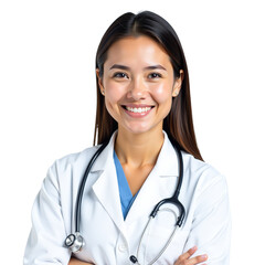 Confident Female Doctor with Stethoscope on Transparent Background, High-Quality PNG