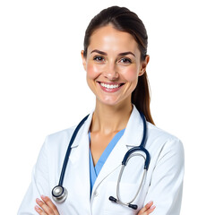 Confident Professional Woman Doctor with Stethoscope, White Transparent Background