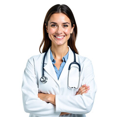 Professional Portrait of Female Doctor, Isolated on Transparent White Background, PNG