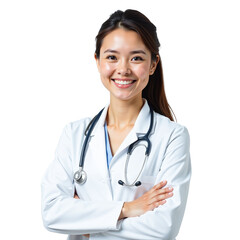 Portrait of Female Doctor with Stethoscope on Transparent White Background, High-Resolution PNG