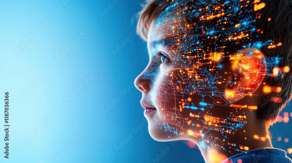 Aufkleber boy profile with digital overlay representing ai and technology, symbolizing personalized learning a
