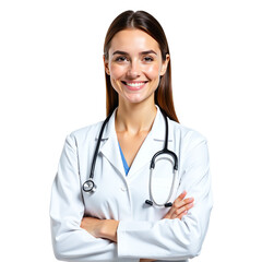 Fototapeta premium Professional Woman Doctor Portrait with Stethoscope on Transparent White Background