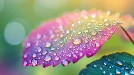 Dew Drops Adorn Vibrant Autumn Leaf