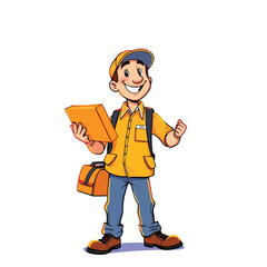 A smiling young delivery man Cartoon Vector Illustration isolated on a white background
