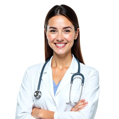 High-Resolution Portrait of Woman Doctor with Stethoscope on Transparent White Background