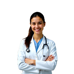 Fototapeta premium Young Female Doctor with Stethoscope on White Transparent Background