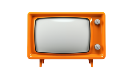 Retro Orange Television Set, Vintage TV, Classic Television, Old Television,  Nostalgia TV isolated on transparent background	