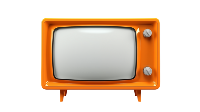 Retro Orange Television Set, Vintage TV, Classic Television, Old Television,  Nostalgia TV isolated on transparent background	