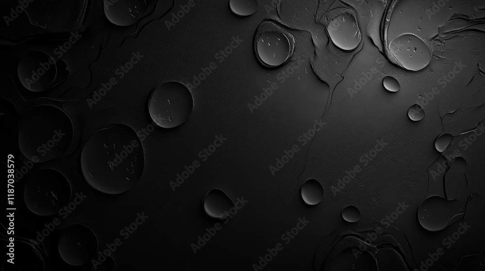 Poster dark abstract background featuring creative fluid shapes and droplets reflecting light adding depth 