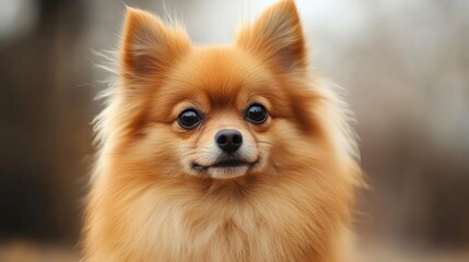 Charming portrait of a fluffy Pomeranian dog with a soft blurred background, showcasing its expressive eyes and vibrant fur.