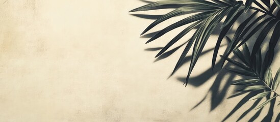 Black circle glass frame casting palm leaf shadows on translucent paper for vintage interior decoration with empty copyspace for text