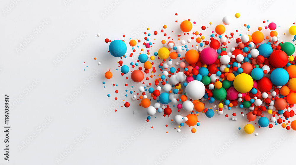 Aufkleber colorful spheres and dots create dynamic visual explosion on white background, showcasing vibrant hu