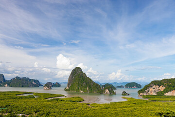 Beautiful view of Samed Nangshe in Phang-nga in sunny day, a popular unseen destination for tourist in Phang-nga province, southern of Thailand