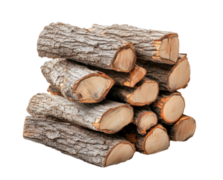 a pile of firewood, dried stacked wood logs for fireplace, split wood trunk, cutout png