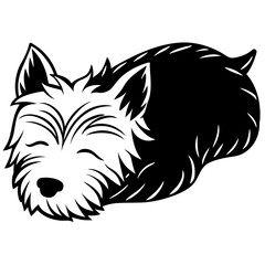 west highland white terrier Dog Sleeping black silhouette vector,  silhouette Design vector icon with white background	