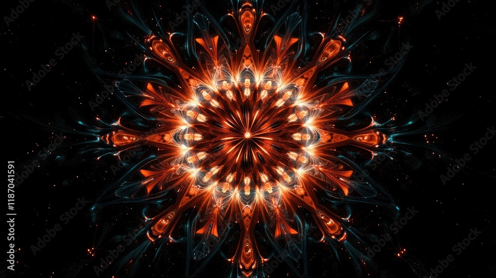 Poster vibrant abstract fireworks display radiating intricate patterns on a dark background for festive cel