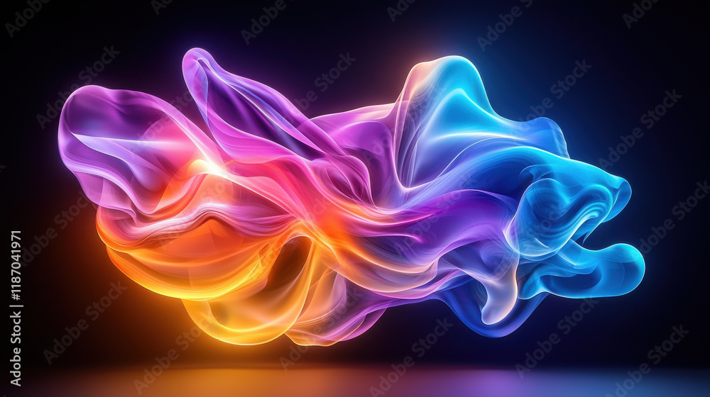 Poster fluid and ethereal abstract image where colors melt in vibrant hues, creating mesmerizing visual experience. interplay of light and color evokes sense of wonder and creativity