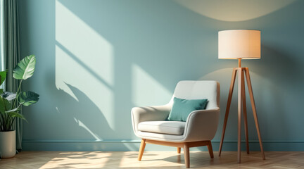 sunlit room with armchair floor lamp