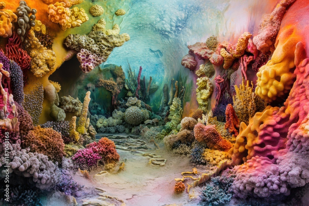 Aufkleber bacteria forms create a colorful underwater landscape with intricate textures and vibrant hues refle