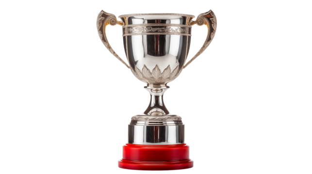 Silver Trophy Award Winning Achievement Image isolated on transparent background	