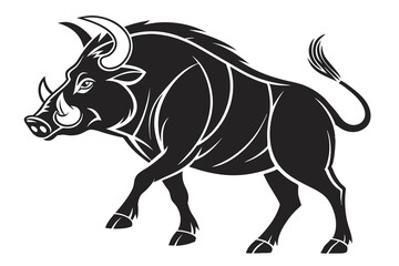 A black-and-white silhouette of a ox