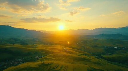 Golden Rice Terraces Sunset Mountain Landscape