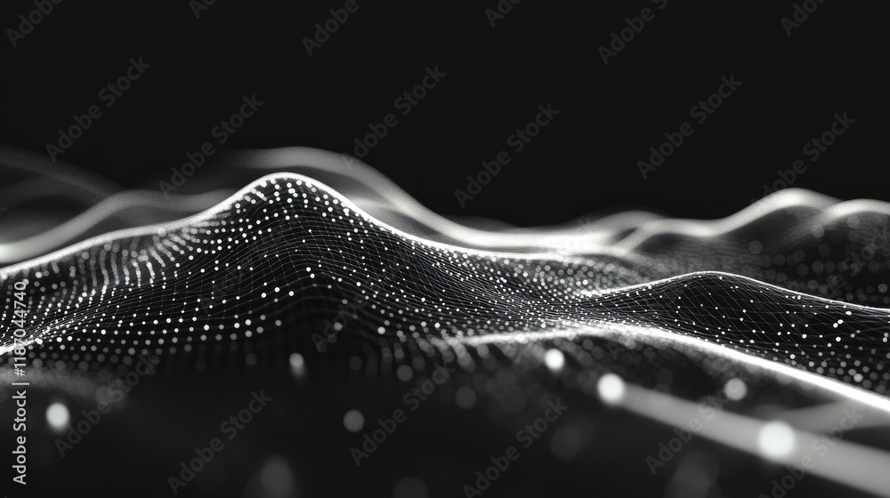 Poster digital abstract wave form with curved lines and dots for technology and design background