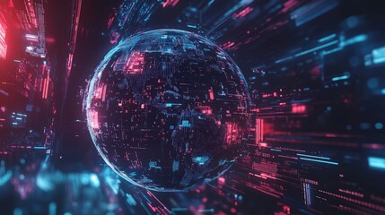 Fototapeta premium Cyberpunk Globe Technology Abstract Background Highlighting Data Networking and Communication Innovations in a Digital Universe