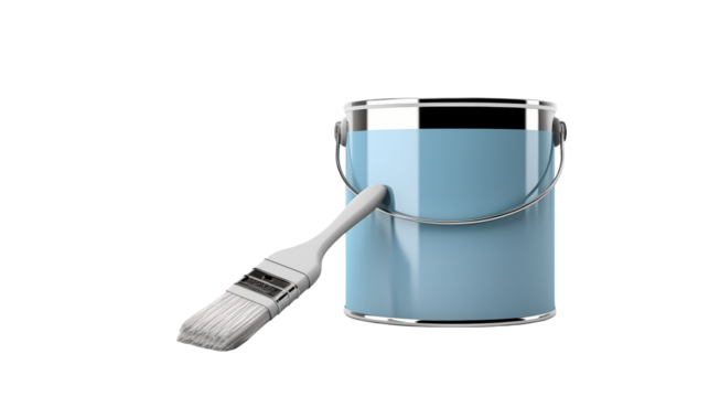 Paint can and brush isolated on transparent background	