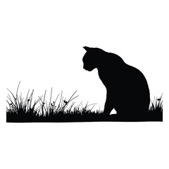 Create me a Cat sitting on the ground vecor silhouette, fill only black color isolated white background