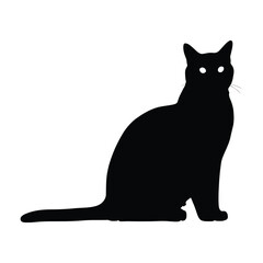 Create me a Cat sitting on the ground vecor silhouette, fill only black color isolated white background