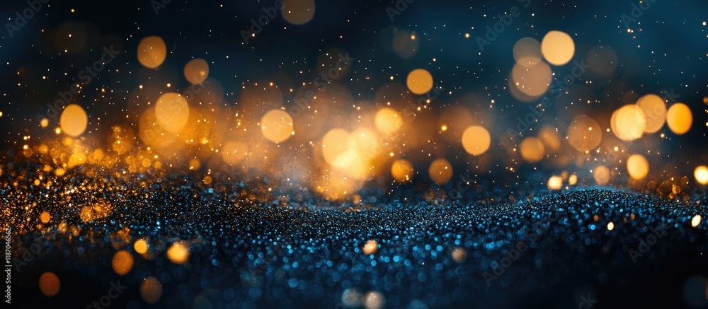 Poster Dark sparkling bokeh background with shimmering lights ideal for festive designs and customizable text space for creative projects