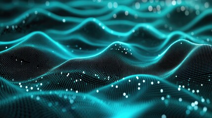 Vibrant Blue Green Gradient Texture with Grainy Noise Abstract Dynamic Flow and Mesh Background in Modern Digital Design