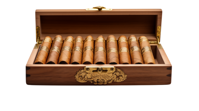 Luxury Cigars in Wooden Box isolated on transparent background
