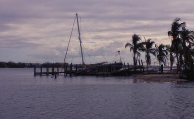 Sailboat Damaged From Hurricane Milton in Sarasota Florida
