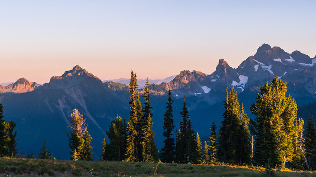 View of the Cascade Range as seen from Mt. Rainier National Park, Washington, USA.