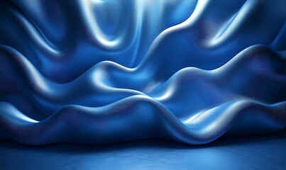 Obraz premium Abstract Blue Cloth Rendered in 3D, Featuring Elegant Wavy Patterns and Light Reflections