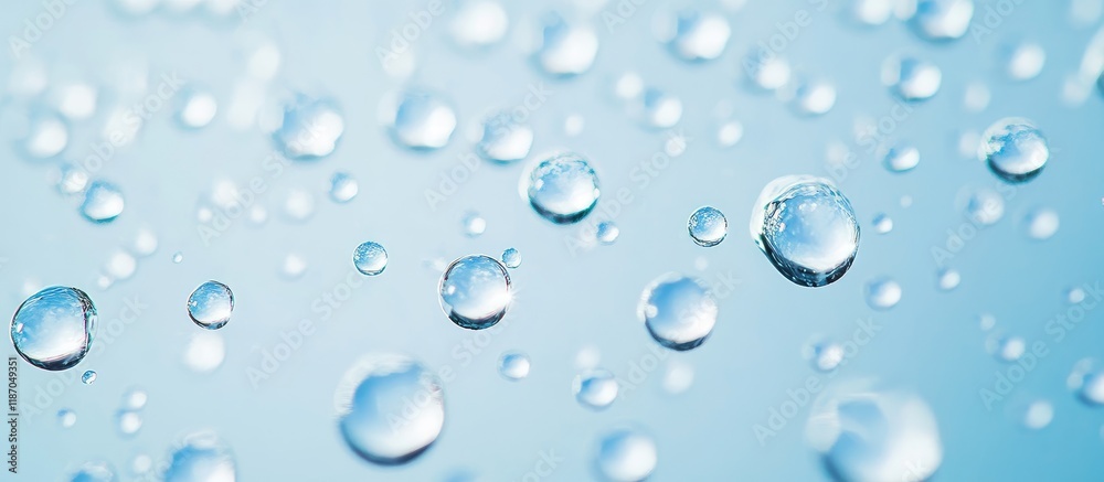Poster abstract water droplets on light blue background with soft bokeh effect for text placement and desig