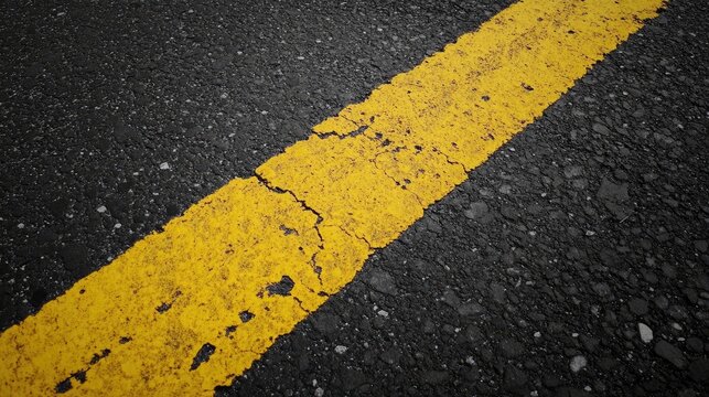 Asphalt Texture with Cracked Yellow Line for Roadway Surface Background Design