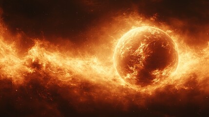 Obraz premium Fiery planet engulfed in flames and cosmic dust. (1)